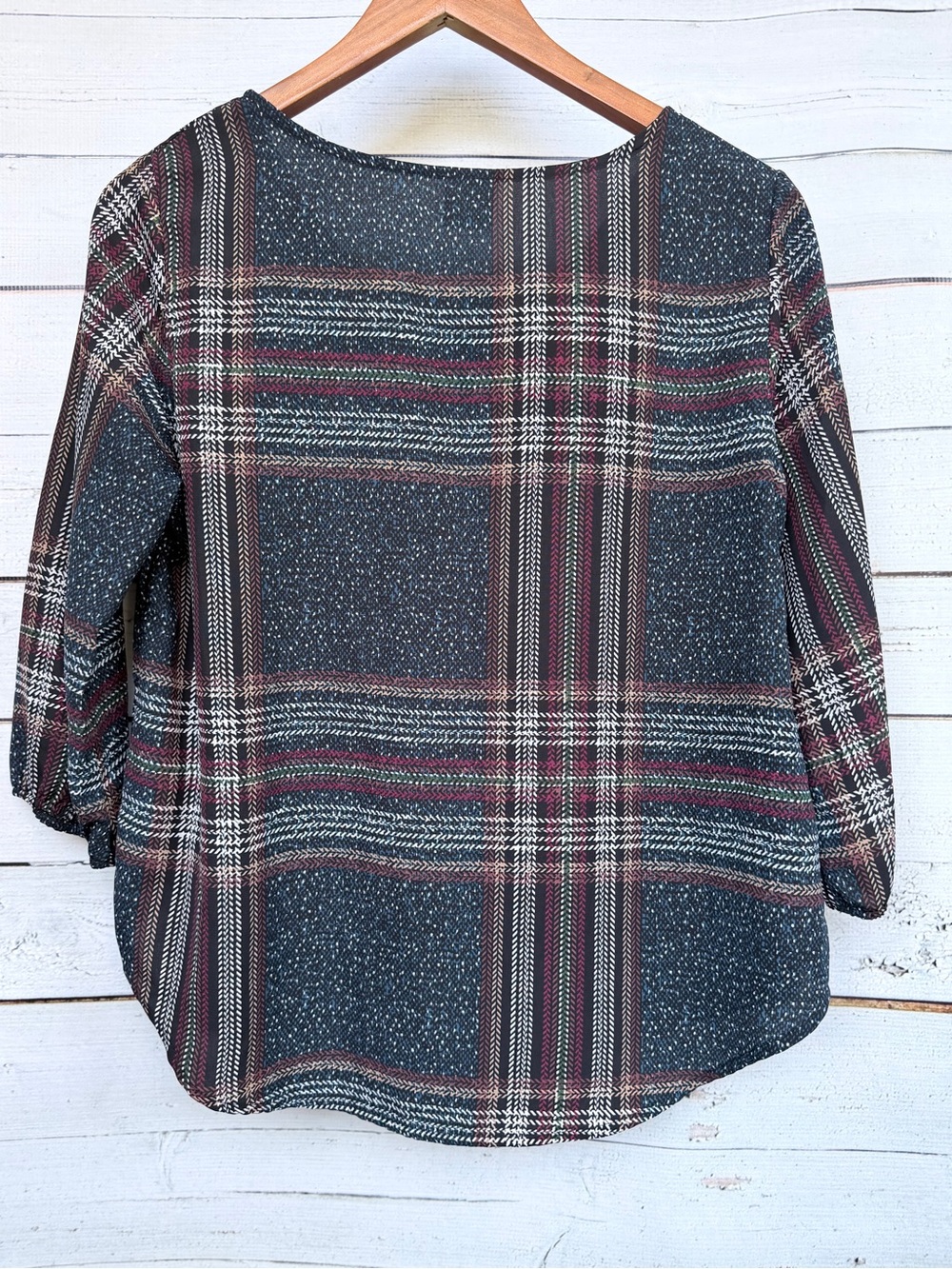 Kaileigh Mixed Plaid Print 3/4 Sleeve Blouse Size Small